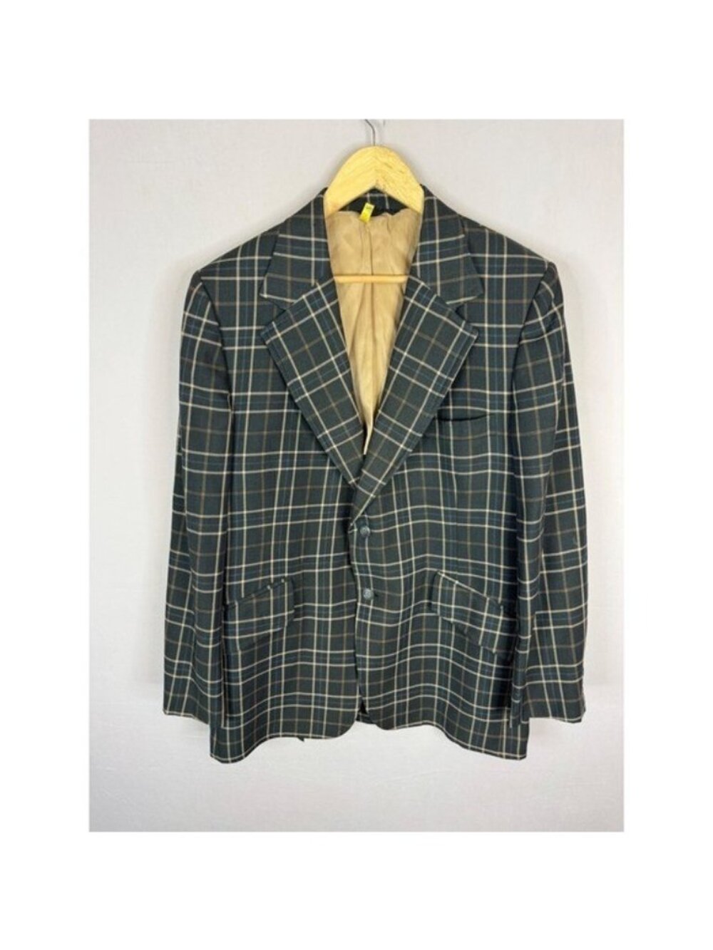 Vintage 70s Johnny Carson Zachry Atlanta Plaid Blazer Sport Coat Green Men 42